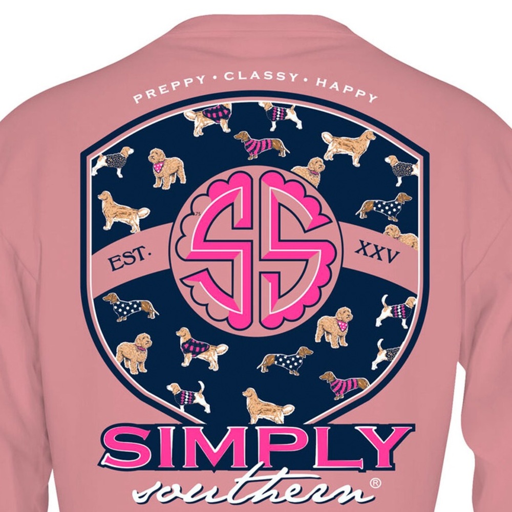 Simply Southern Pink Long Sleeve Tee with Dogs All over & SS Logo NEW - Picture 3 of 9